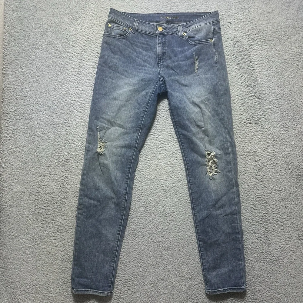 Michael Kors‎ Dillon Relaxed Jeans Womens 4 Jeans Distressed Blue Jeans Mid Rise